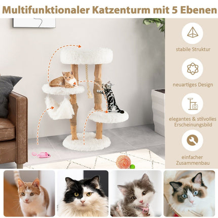 87cm solid wood scratching post multi-layer cat activity center