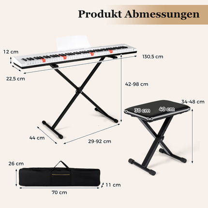 88-Key Digital Piano Set with Adjustable Stand & Bench