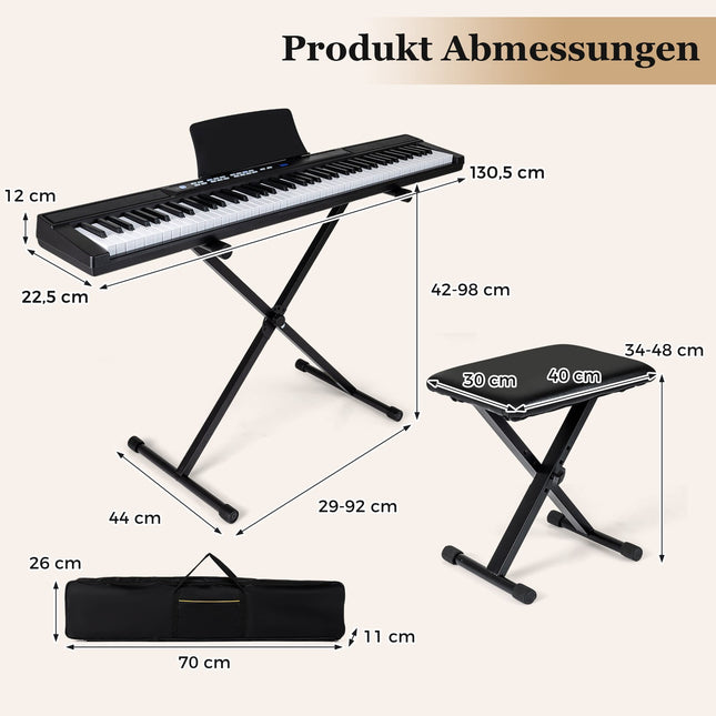 88-Key Digital Piano with Adjustable Stand & Bench