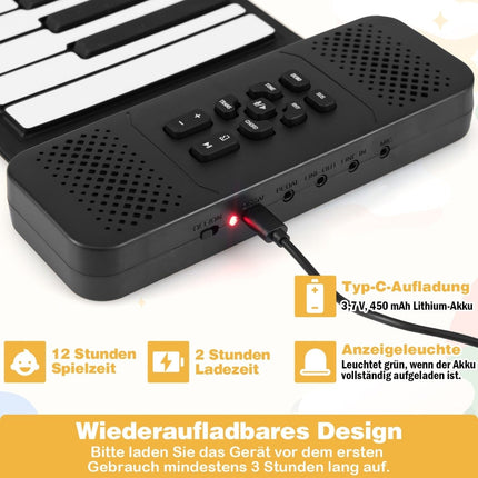 88-Key Roll-Up Piano, Portable with 128 Rhythms & MIDI