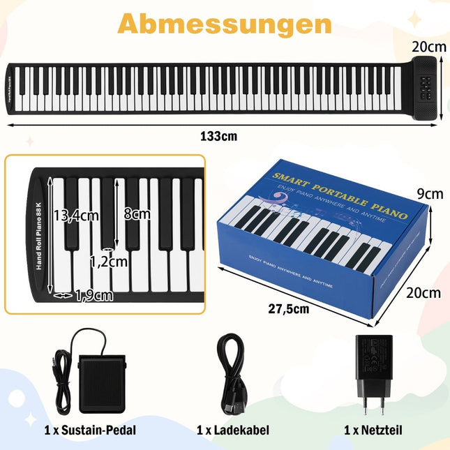 88-Key Roll-Up Piano, Portable with 128 Rhythms & MIDI