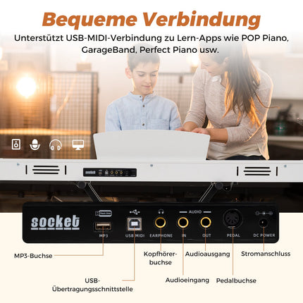 88-Key Semi-Weighted Digital Piano Set, Stand, Pedals, White