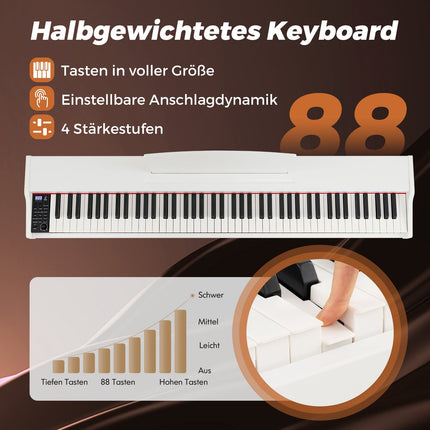88-Key Semi-Weighted Digital Piano Set, Stand, Pedals, White