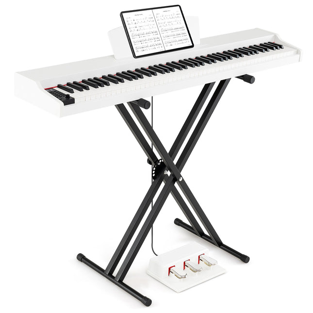 88-Key Semi-Weighted Digital Piano Set, Stand, Pedals, White