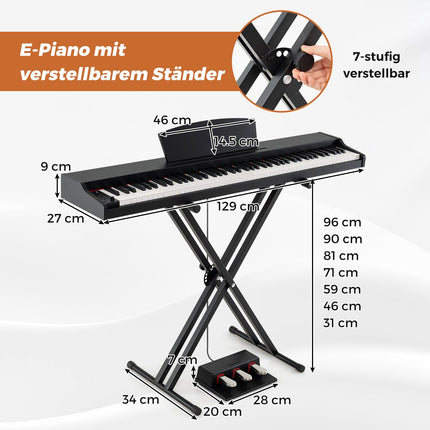 88-Key Semi-Weighted Digital Piano, Stand and Pedals