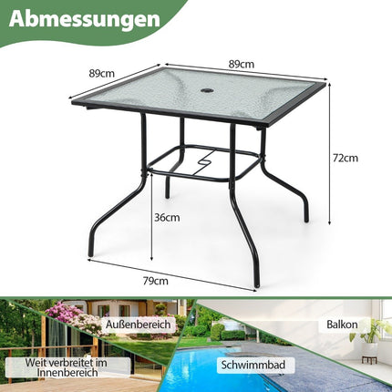 89 cm long & wide patio table with 38 mm umbrella hole & black table top