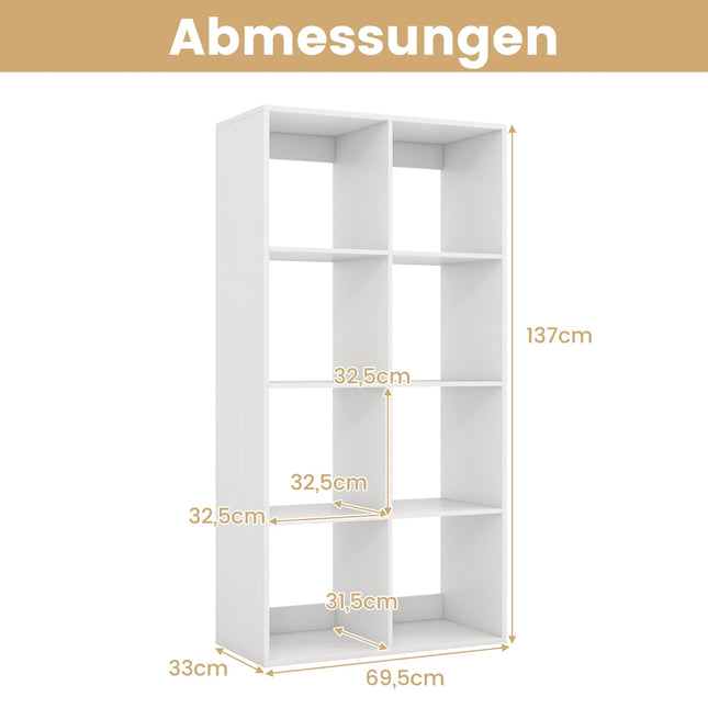 8-Cube Bookshelf with Back Rail & Anti-Tip Kit, White