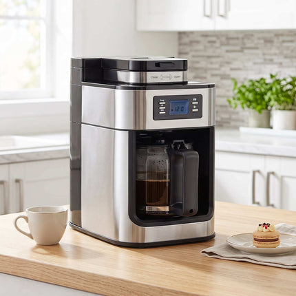 8-Cup Coffee Maker with Grinder & Timer, Glass Carafe