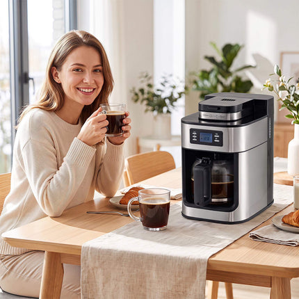 8-Cup Coffee Maker with Grinder & Timer, Glass Carafe
