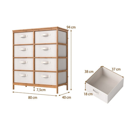 8-Drawer Bamboo Dresser with Removable Fabric Bins