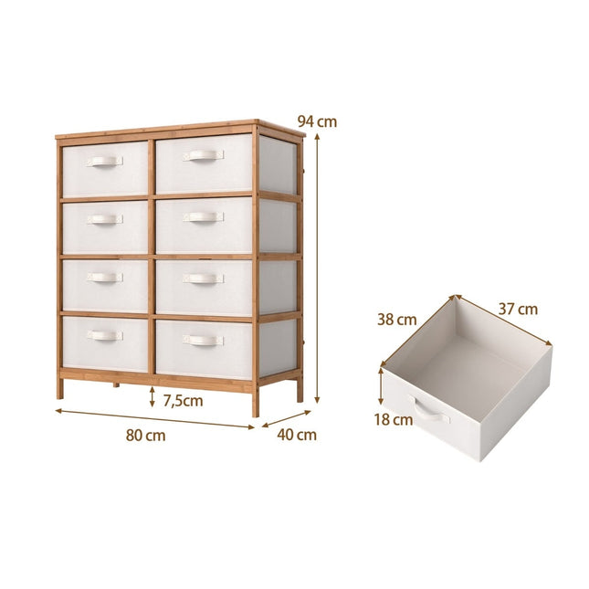 8-Drawer Bamboo Dresser with Removable Fabric Bins