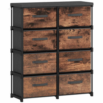 8-Drawer Fabric Dresser with Metal Frame, Vintage Brown