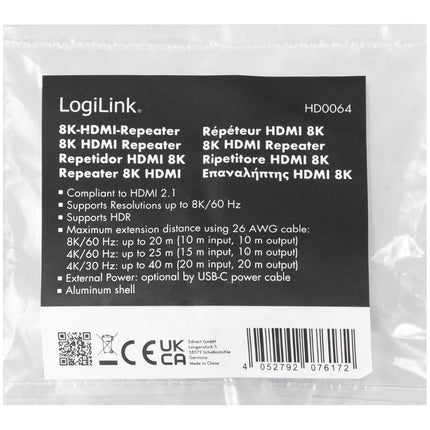 8K HDMI Repeater, 20m, HDCP 2.3, HDR Support