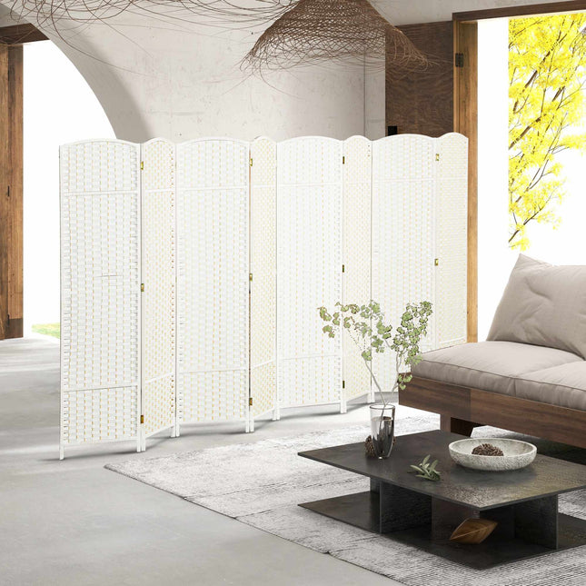8-Panel Folding Room Divider Privacy Screen, White