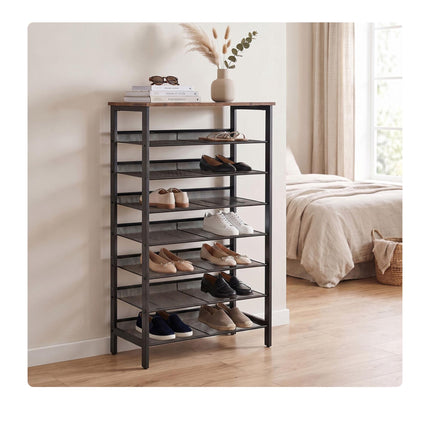8-Tier Metal & MDF Shoe Rack, Brown