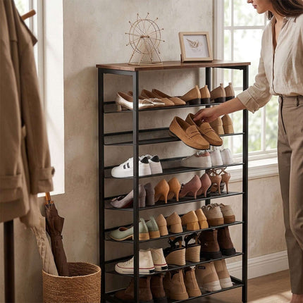 8-Tier Metal & MDF Shoe Rack, Brown