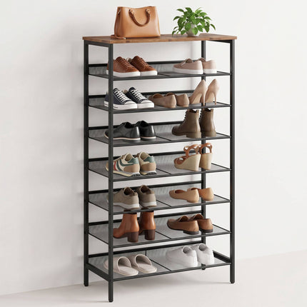 8-Tier Metal & MDF Shoe Rack, Brown