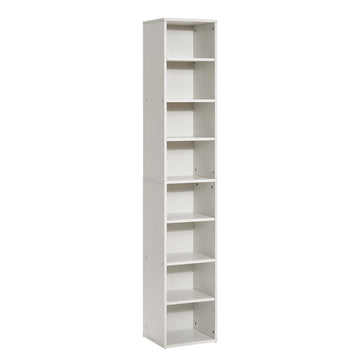 8-Tier Narrow Bookcase, 71 Inch, Adjustable Shelves, White