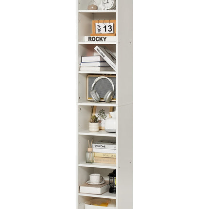 8-Tier Narrow Bookcase, 71 Inch, Adjustable Shelves, White