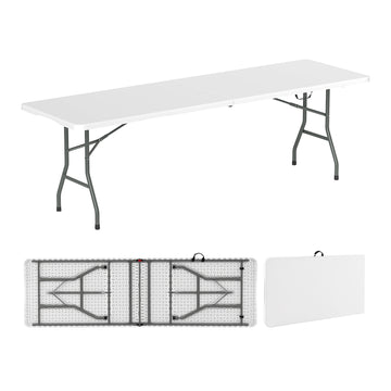 8 ft Folding Table with HDPE Top, 350 lbs Capacity