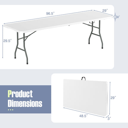 8 ft Folding Table with HDPE Top, 350 lbs Capacity
