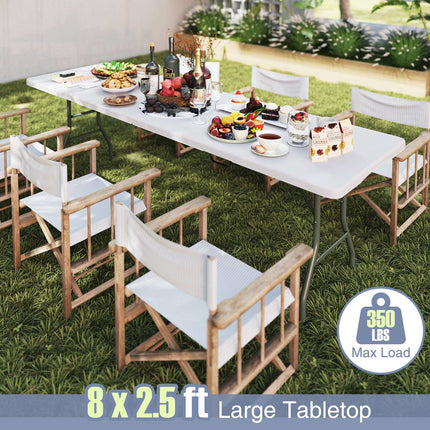 8 ft Folding Table with HDPE Top, 350 lbs Capacity