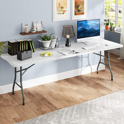 8 ft Folding Table with HDPE Top, 350 lbs Capacity