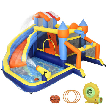 8-in-1 Bounce House with Slide, Pool, Climbing Wall