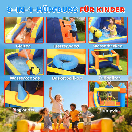 8-in-1 Bounce House with Slide, Pool, Climbing Wall