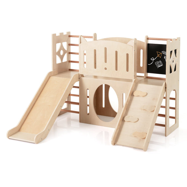8-in-1 Indoor Wooden Playground with Slide & Ladder
