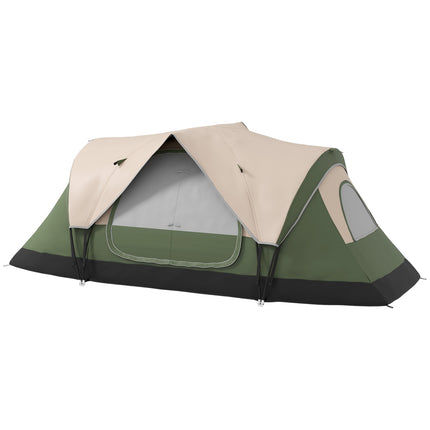 Kampeertent, tunneltent voor 8 personen, met lichthaken, gaasraam, 2 kamers, winddichte familietent met draagtas, 2000 mm waterafstotende groepstent voor kamperen, tuin, donkergroen Aosom