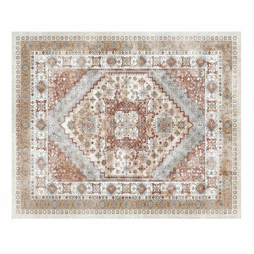 8x10 Washable Vintage Area Rug, Non-Slip, Brown Red