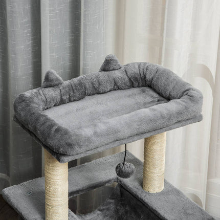 Cat climbing tree with hammock, plush sisal, 90 cm, grey