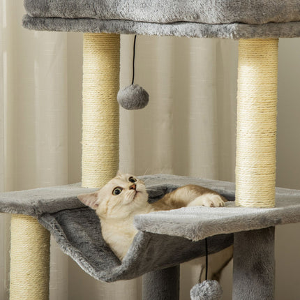 Cat climbing tree with hammock, plush sisal, 90 cm, grey