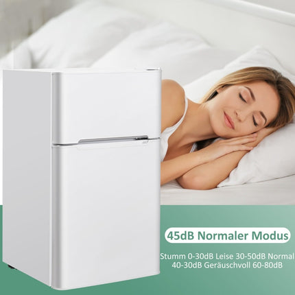 90L Compact Fridge with Freezer, Dual Doors, White