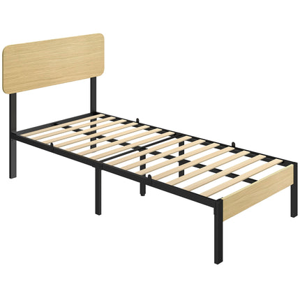 90 x 200 cm Metal Bed Frame with Headboard, Storage