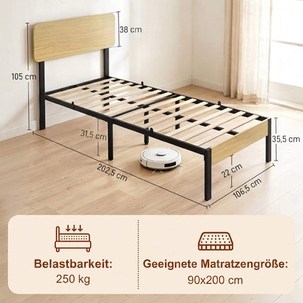 90 x 200 cm Metal Bed Frame with Headboard, Storage