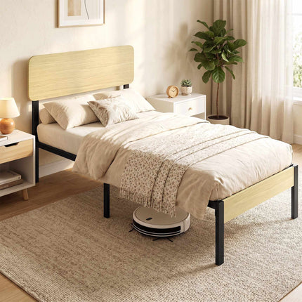 90 x 200 cm Metal Bed Frame with Headboard, Storage