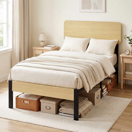90 x 200 cm Metal Bed Frame with Headboard, Storage