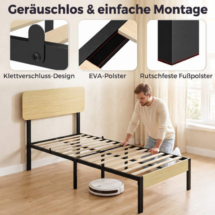 90 x 200 cm Metal Bed Frame with Headboard, Storage