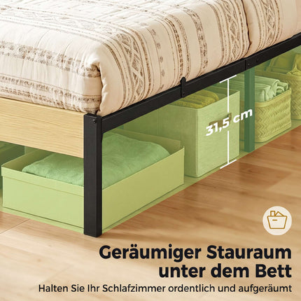 90 x 200 cm Metal Bed Frame with Headboard, Storage