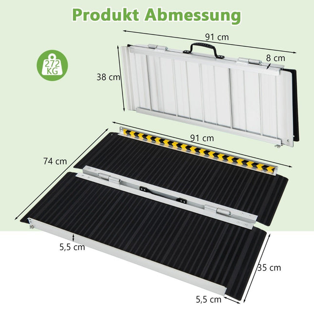 91 x 74 cm wheelchair ramp, portable & anti-slip folding ramp, load-bearing up to 272 kg, aluminium