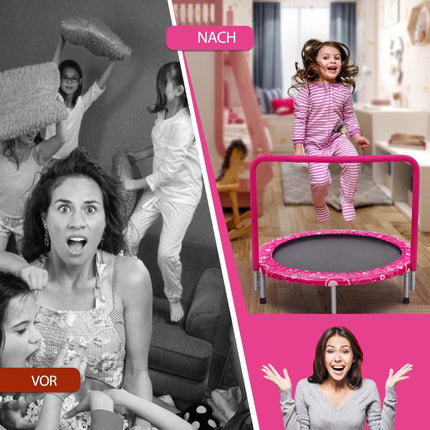 92 cm children's trampoline, mini trampoline with handle, foldable trampoline, load capacity up to 150 kg, pink + black