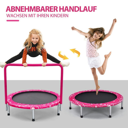 92 cm children's trampoline, mini trampoline with handle, foldable trampoline, load capacity up to 150 kg, pink + black