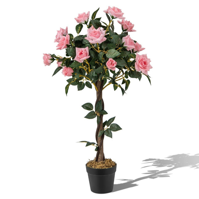 93 cm rose tree with 21 pine roses & natural trunk artificial tree with flowers