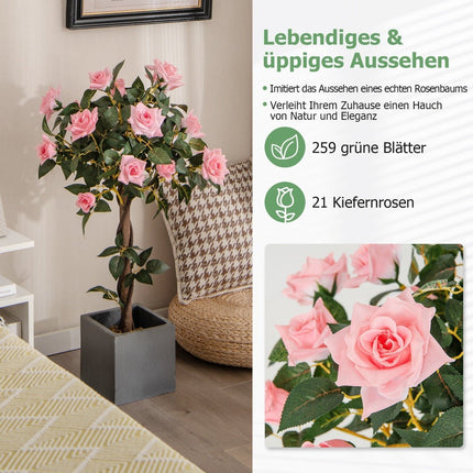 93 cm rose tree with 21 pine roses & natural trunk artificial tree with flowers