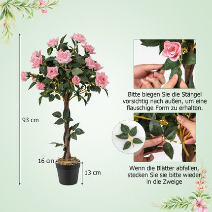 93 cm rose tree with 21 pine roses & natural trunk artificial tree with flowers