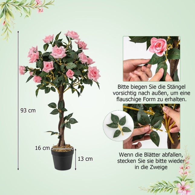 93 cm rose tree with 21 pine roses & natural trunk artificial tree with flowers