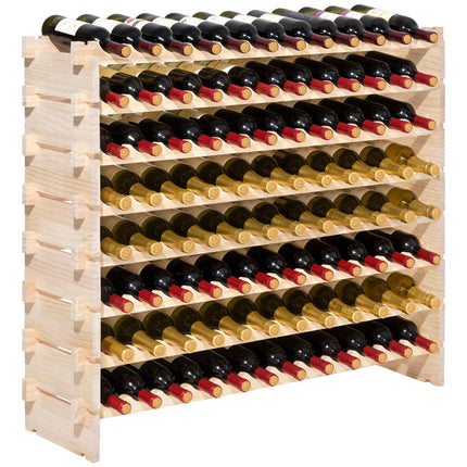 96-Bottle Stackable Pine Wood Wine Rack, 8-Tier