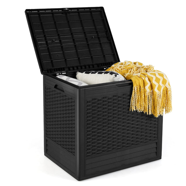 96L Outdoor Storage Box, Lockable Lid, Rattan Pattern